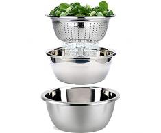 Rührschüssel Set Servierschüssel Salatschüssel Stapelbar Salat Schüssel mit Sieb Set 3-Teilig Rührschüsseln Edelstahl Kochen Backen Lebensmittelzubereitung Bpa Frei Spülmaschinenfest