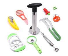 Schatzboot 10-Teilig Obstschneider Wassermelonen Messer Schneider Ananas Schäler Avocadoschneider Erdbeerentstrunker (10-Teilig)