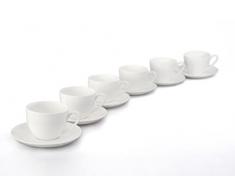Buchensee Kaffeetassen Set / Kaffeeset / Teetassen Set / Teeset / Kaffeeservice 12-teilig weiß, Kaffeetassen mit Unterteller 210ml, Fine Bone China Porzellan, Original Aricola®