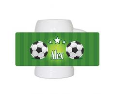 Fußball-Bierkrug mit Namen Alex und schönem Motiv mit Fußbällen und grünem Hintergrund für Männer - Fan-Bierkrug personalisiert - Deutschland-Krug - Bierhumpen