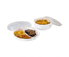 Xavax Mikrowellengeschirr, 4-teiliges Starter Set mit 2 Dosen, 1 Menüteller und 1 Mikrowellenhaube, Lebensmittelecht, Transparent/Weiß