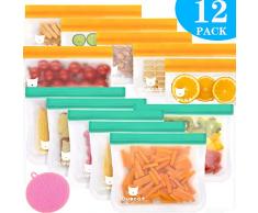 Wiederverwendbare Aufbewahrungs Beutel - 12er-Pack Extra Dicker Sandwich Snack Taschen Kühlschrank Beutel für Obst Gemüse Fleisch und Brot