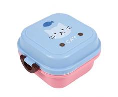 Brotdose für Kinder Junge Mädchen Cartoon 2-Schichten Lunchbox Frühstücksbox Kindergarten Büro Snackbox leicht tragbar Essensbox für Camping Schule Wandern Reise Picknick (Cartoon-Katze Muster)