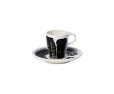 Villeroy & Boch Coffee Passion Awake Espresso-Set, 2-teilig, Premium Porzellan, Schwarz/Weiß