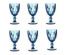 Vintage 6 Teile Set Rombus König Weinglas Glas Gläser Weingläser Wasserglas Longdrinkglas (blau)