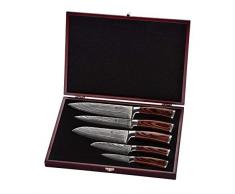 Wakoli EDIB 5er Damastmesser Profi-Set mit Holzbox, VG-10, Klingen von 8,50 cm bis 20,00 cm Länge, japanisches Damaszener Küchenmesser Set mit Pakkaholzgriffenn