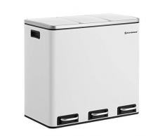SONGMICS Mülleimer für die Küche, Mülltrennsystem, 3 x 18 L, Treteimer mit 3 Fächern, Abfalleimer, Softclose, mit Fußpedalen, Inneneimern aus Kunststoff und Handgriffen, weiß LTB54WT