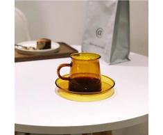 Retro Kaffeetasse und Untertasse aus hitzebeständigem Braunglas mit häuslicher kreativer Wassertasse Handkaffee Lattetasse 220ml