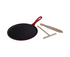 Le Creuset Gusseisen-Crêpespfanne, Inkl. Holzschieber, Ø 27 cm, Rund, Für alle Herdarten inkl. Induktion geeignet, Schwarz