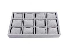 DoubleBlack Schmucktablett Organizer Fuer Armband Schmuck Tablett Uhren Display mit 12 Kissen Grau