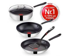 Tefal Jamie Oliver Induktion Pfannenset 5-teilig, 26 cm Pfanne + 28 cm Wokpfanne und 25 cm Schmorpfanne mit Glasdeckel und Gratis Pfannenwender, Antihaft Bratpfannen, Spülmaschinenfest