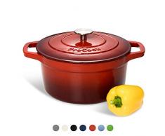 ProCook - Bratentopf aus Gusseisen - induktionsgeeignet - 24 cm Ø - 4,7 l Volumen - in schattiertem Rot - emailliert - Bräter - Schmortopf - rund