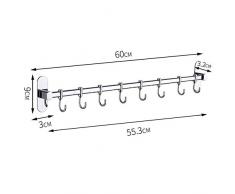 LCZ Küchenreling Hakenleiste Hängeleiste Edelstahl Kleiderbügel Organizer, Pfannehalter Deckelhalter, Nagel Frei Mit Beweglich Haken Ohne,Silber,60cm