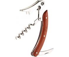 Rosenstein & Söhne Sommeliermesser: 3in1-Sommelier-Messer mit Korkenzieher, Flaschenöffner und Holz-Griff (Kellnermesser)