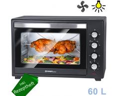 TZS First Austria - 60 Liter Mini-Backofen mit Krümelblech | Innenbeleuchtung | Drehspieß | Umluft-Funktion | Platz für 2 Pizzen auf einem Gitterrost | Doppelglastür, Minibackofen, Rezeptheft, Timer