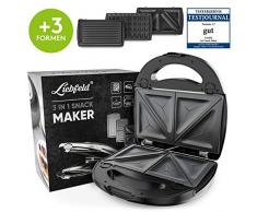 Liebfeld [750W] 3in1 Sandwich Maker (Kontaktgrill, Waffeleisen, Sandwichtoaster) I Sandwichmaker 3 in 1 mit Wechselplatten inkl. Rezeptbuch