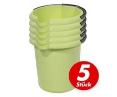 Putzeimer Set - 5 Stück mit Ausguss und Skala, 5 Liter - Eimer rund, Wassereimer Kunststoff, Haushaltseimer Plastik - verschiedene Farben, Farbe:pastellgrün