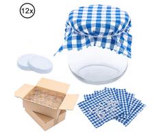 Flaschenbauer 12x Einmachglas 212ml inkl. weiße Twist Off Verschlüsse & Baumwolldeckchen - Marmeladengläser zum selbst befüllen von Marmelade, Konfitüre, Gelee, Gewürz und Honig