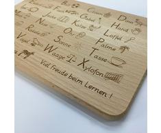Laser Tattoo - Das Original ABC Frühstücksbrett aus Buche Holz Zum Lernen - Geschenkidee Zum Schulanfang