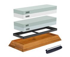 Schleifstein Set, der Schleifstein 2-in-1-400/1000 Körnung 2000/5000, Wasserstein Holz Halter und Messer-Guide enthalten