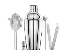 Cocktailshaker Set Cocktail Set 5 Stück Cocktail Mixer Barkeeper Set Cobbler Shaker Edelstahl Cocktail Mixing Shaker Set mit Sieb, Eiszange 550 ml Cocktail Geschenk für zu Hause, Bar, Reisen, Party