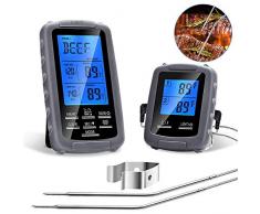 Estink Fleischthermometer, Grillthermometer Digitales Bratenthermometer BBQ Ofenthermometer Wireless ℃/℉ Einstellbar Blaue Hinterbeleuchtung LCD Sofortiges Auslesen mit 2 Sondenmit bis 300°C