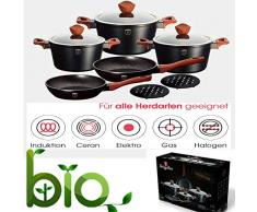 Herzog Aluguss Kochtopf 10.TLG Set Topf | Kochtopfset Mit 2 Pfannen | Topf-Set Antihaft |Antihaft-Marmorbeschichtung | Kochgeschirr Induktion Spülmaschinenfest