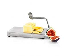 Momola Käsebrett und Käseschneider,Cheese Slicer mit Schneiddraht und Platte Käseschneider Käsehobel aus Edelsthl mit Draht 21×12.7 cm,Silber
