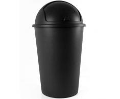 Deuba Abfalleimer 50L mit Schiebedeckel 68cm x 40cm schwarz - Mülleimer Müllbehälter Abfallbehälter I Büro Küche Bad