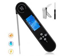 Aeo Digital Bratenthermometer Fleischthermometer, Wasserdichtes Grillthermometer mit Stimmansagen, Faltsonde und LCD-Hintergrundbeleuchtung, Instant Read Küchenthermometer für Kochen, BBQ, Backen