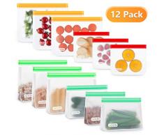 UOON Lebensmittel Beutel,12 Pack Wiederverwendbare Sandwich Snack Taschen, Mehrzweck PEVA Küche Aufbewahrungsbeutel mit Zip,Gefrierbeutel Kühltaschen BPA-Frei für Hause Obst,Gemüse,Brot, Fleisch