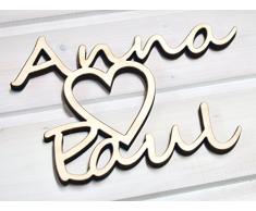 kh Wohndesign Herz mit 2 Namen (Echt Holz) Persönliches Individuelles Geschenk für viele Anlässe - Valentinstag Jahrestag Geburtstag Verlobung Liebe Männer & Frauen