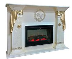 Antikes Wohndesign Kamin Kamine mit Fernbedienung Elektrokamin Elektrokamine Versa Serie (Weiß-Gold)