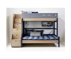 Flexa Popsicle 3er Etagenbett mit Stauraum Treppe Blueberry 90x200cm