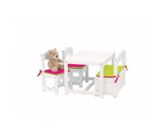 HOPPEKIDS Kinder Sitzgruppe Weiß 1 Bank 2 Stühle und 1 Tisch 4-Teilig 36-4270-82-001