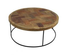 HSM Couchtisch Mosaik - ø80 cm - recyceltem Teakholz / Eisen