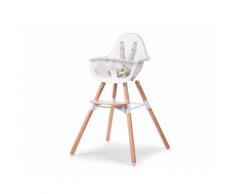 CHILDHOME Evolu 2 2 in 1 Hochstuhl mit Gurt und Bügel Sitz Weiß Füße Buche CHEVOCHNW