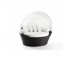 Beliani Sonneninsel Rattan dunkelbraun Sonnendach beige SYLT
