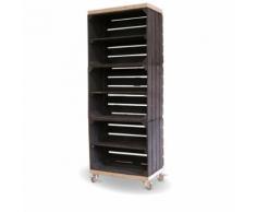 Home & Styling Schrank hoch aus Obstkisten schwarz mit einem schwarzen Regalbett