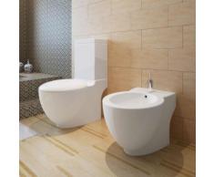 vidaXL Stand-Toilette/WC+Soft WC Sitz+Stand-Bidet Bodenstehend weiß