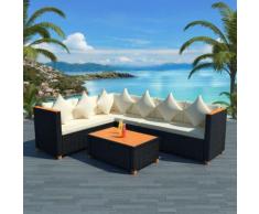 vidaXL 4-tlg. Garten-Lounge-Set mit Auflagen Poly Rattan Schwarz