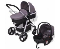 vidaXL 3-in-1 Kinderwagen Aluminium grau und schwarz