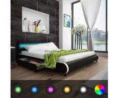 vidaXL Bett mit 2 Schubladen Kopfende LED 180 cm Kunstleder Schwarz