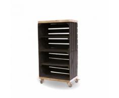 Home & Styling Schrank hoch aus Obstkisten schwarz mit einem schwarzen Regalbett