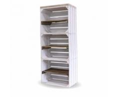 Home & Styling Schrank hoch aus Obstkisten weiß mit einem altem Regalbett lang 3