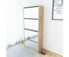 vidaXL Schuhschrank mit 4 Fächern Spiegel Eiche 63×17×134 cm