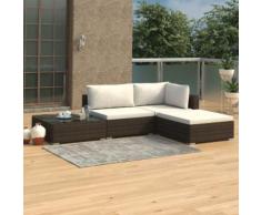 vidaXL 4-tlg. Garten-Lounge-Set mit Auflagen Poly Rattan Braun