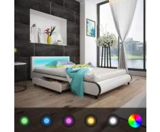 vidaXL Kunstlederbett mit 2 Schubladen mit LED-Leiste am Kopfteil 140 cm Weiß