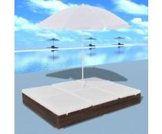 vidaXL Outdoor-Loungebett mit Sonnenschirm Poly Rattan Braun