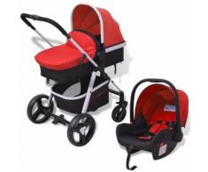 vidaXL 3-in-1 Kinderwagen Aluminium rot und schwarz